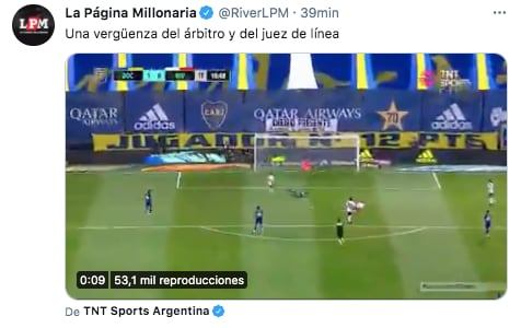 La queja de los hinchas de River luego del gol de Boca.