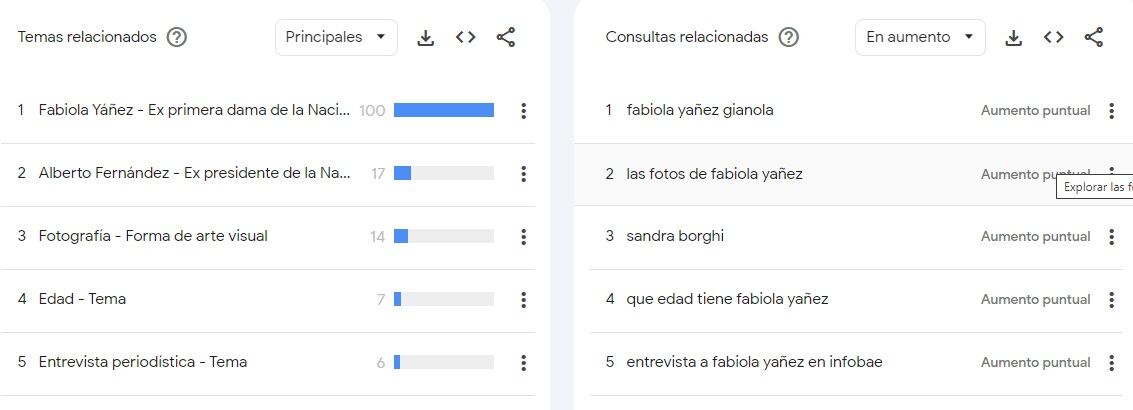 Las búsquedas sobre Fabiola Yañez en Google.