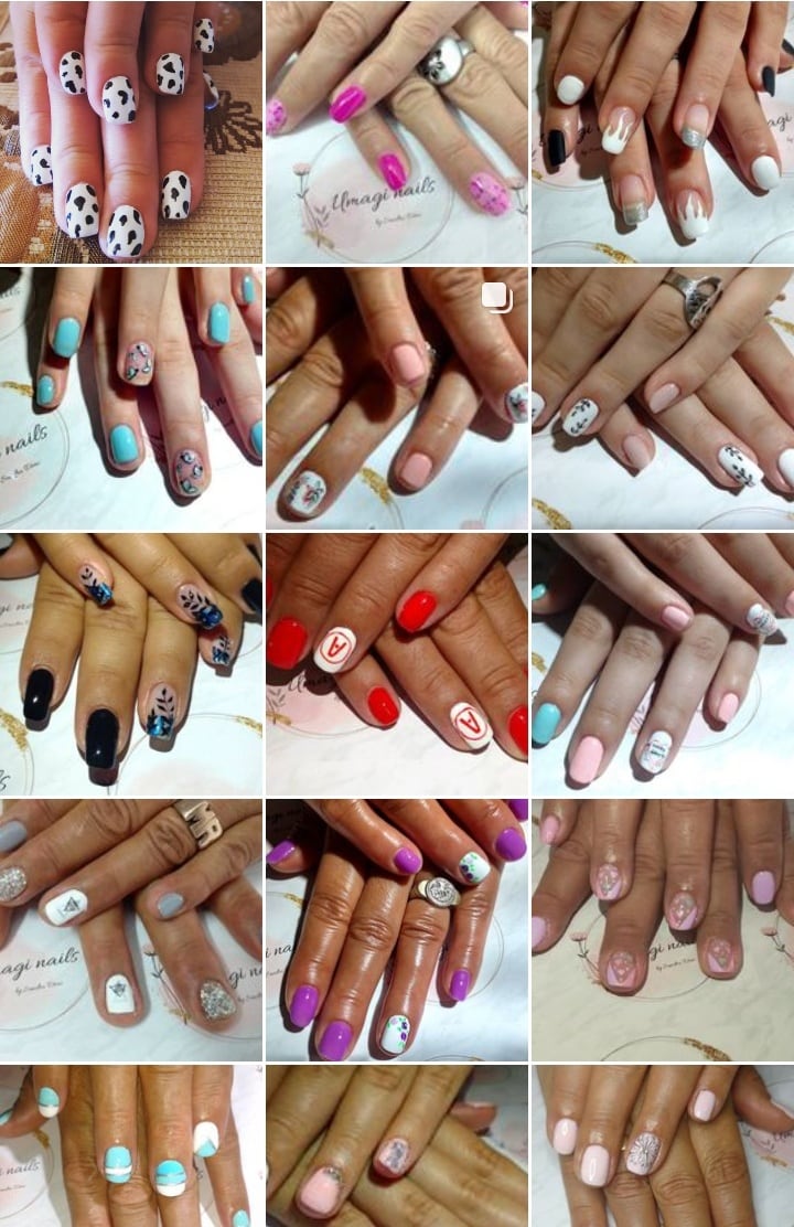 Imagen de las redes sociales de Umagi_nails. Diferentes técnicas  y dibujos aplicados por la manicura profesional Sandra Diaz. 