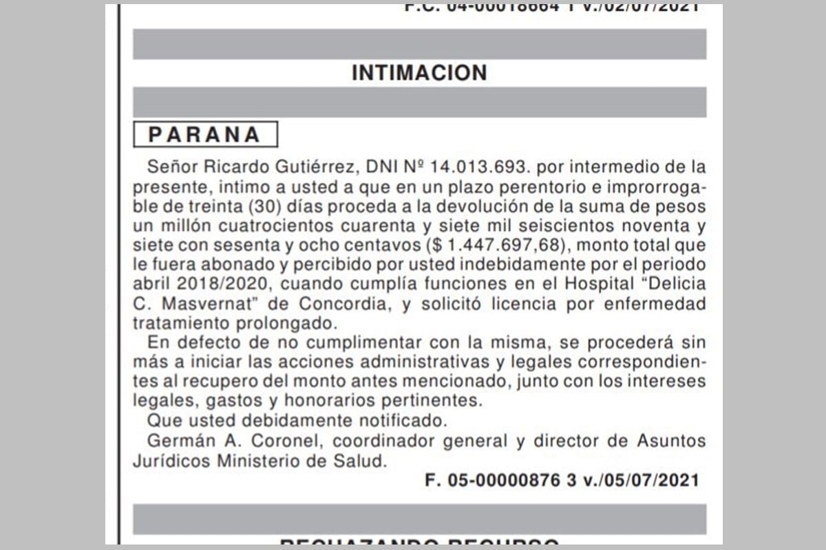 Intimación a ex trabajador del Masvernat.