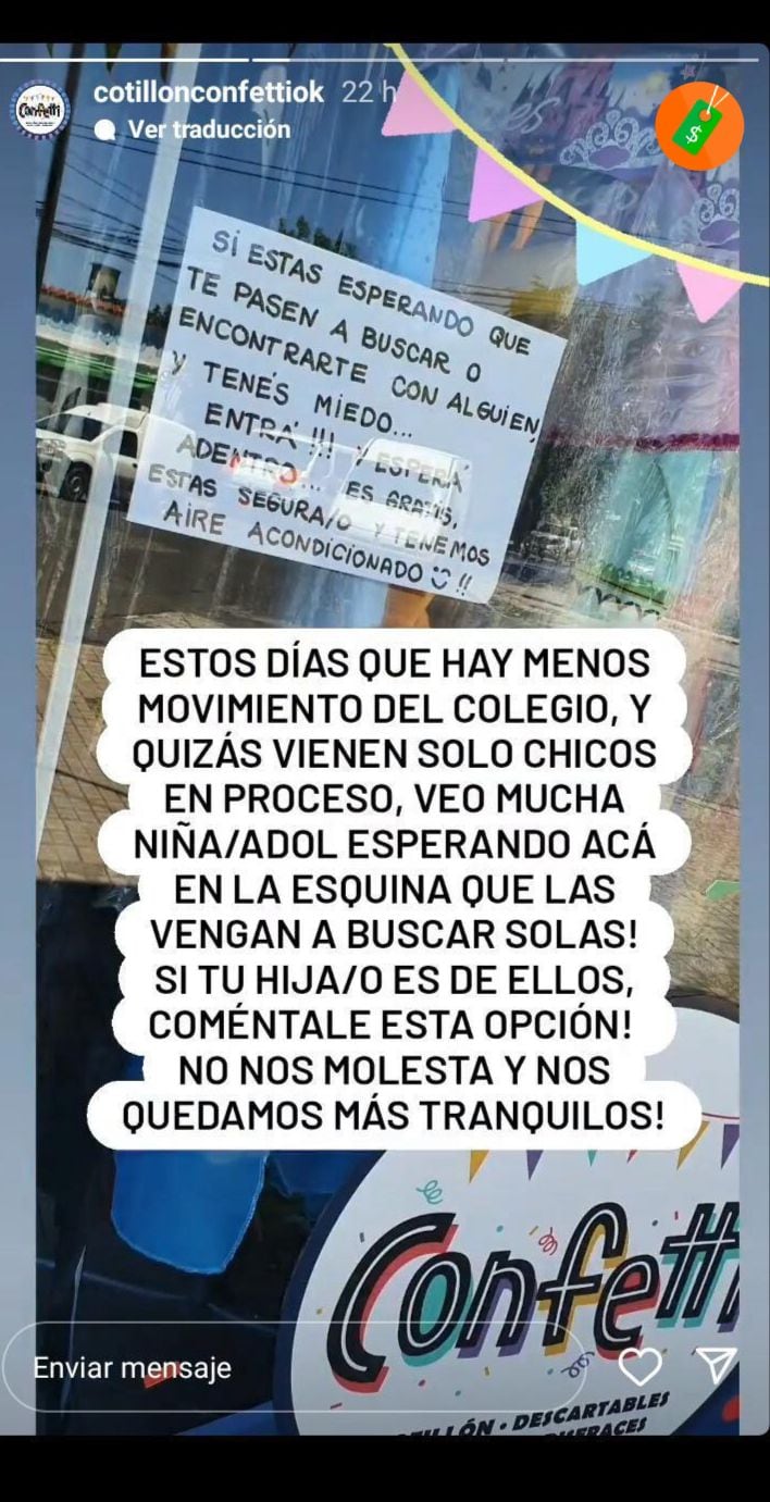 Cotillón ofrece a los chicos esperar adentro a sus padres