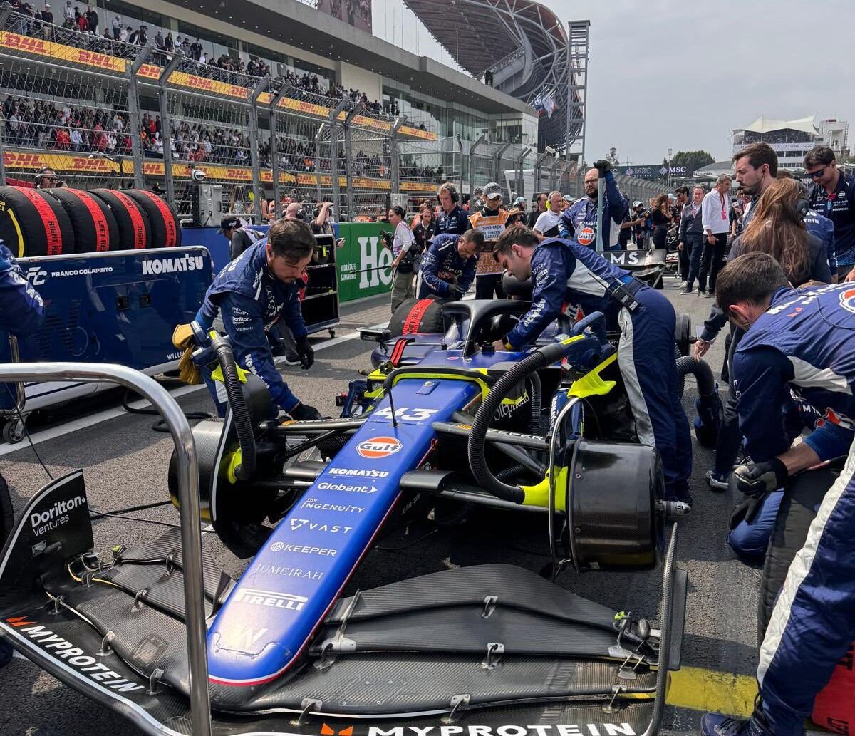 La paraba en boxes de Franco Colapinto en el Gran Premio de México de Fórmula 1. (@WilliamsRacing)