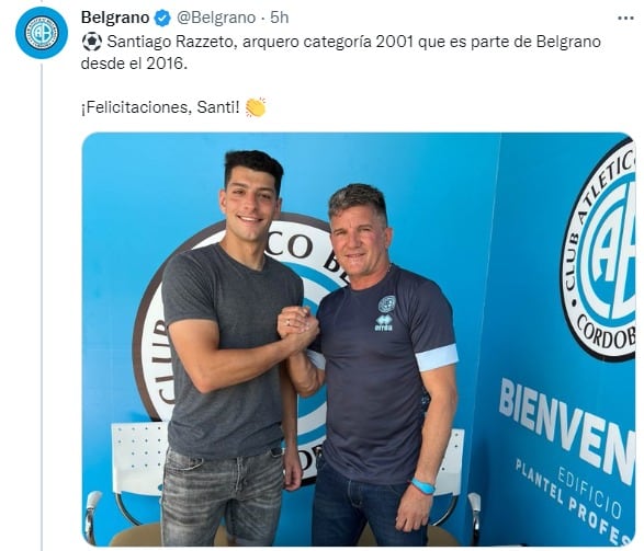 Luis Fabián Artime y la firma del primer contrato de seis juveniles de Belgrano.