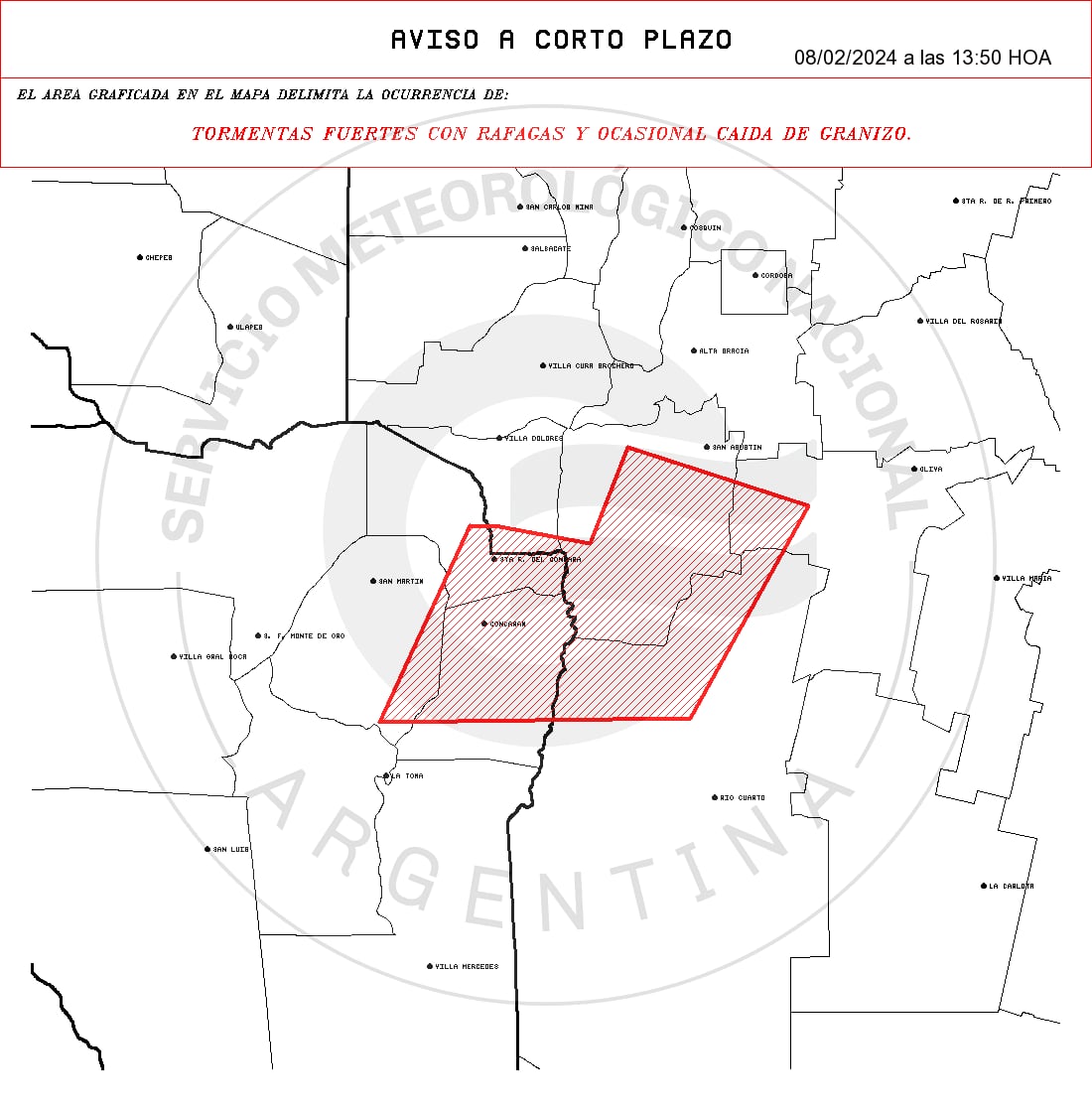 Aviso a corto plazo para Córdoba.