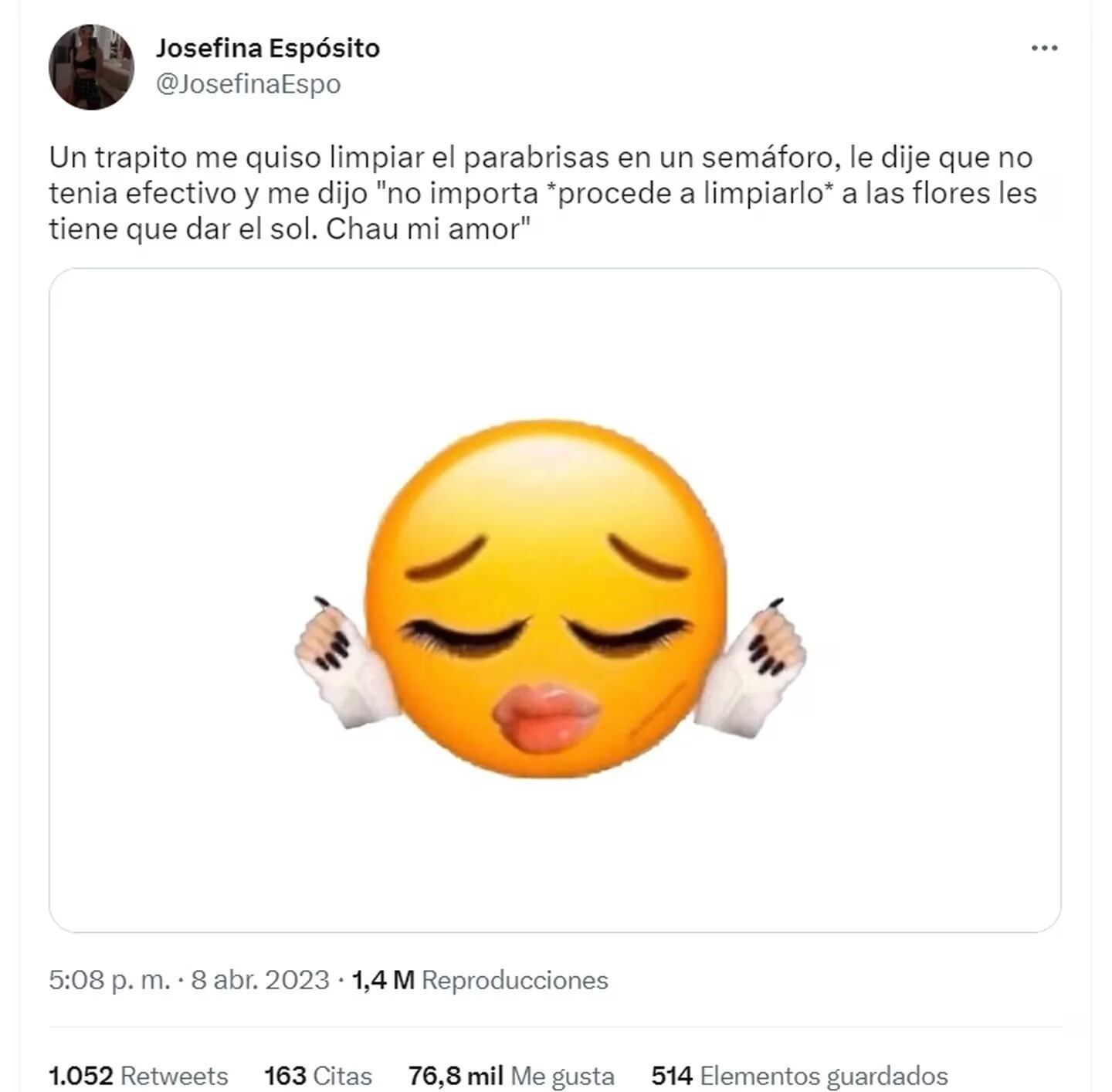 Un trapito le quiso limpiar el vidrio, ella le dijo que no y la reacción de él se volvió viral. Gentileza: TN.