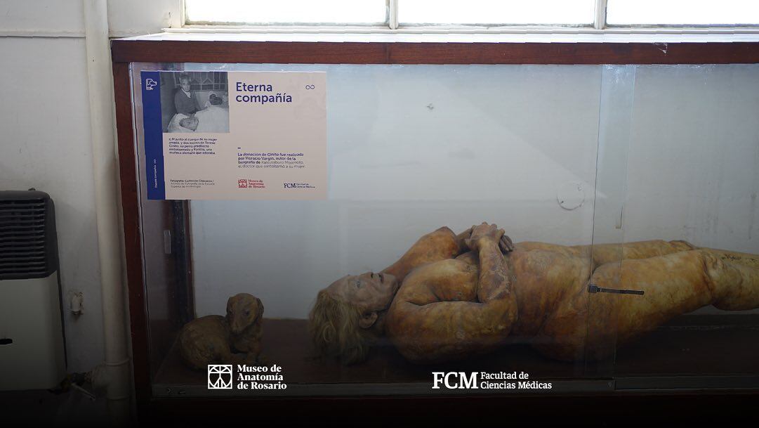 El cuerpo de la mascota se exhibe junto al de su dueña.