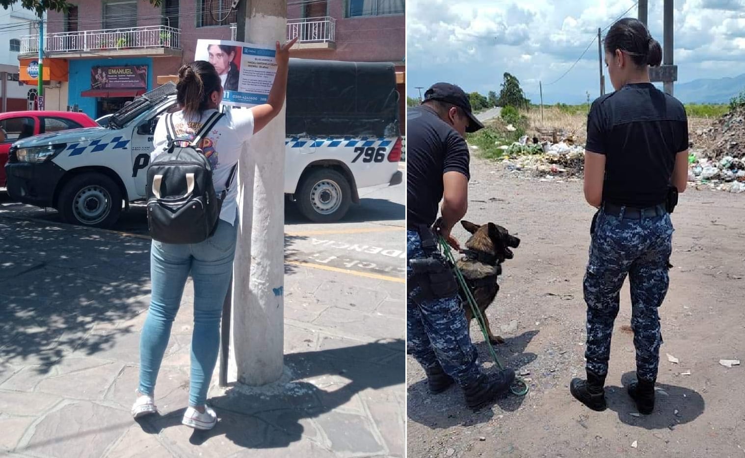 En el casco céntrico y en barrios de Perico se colocó carteles con la fotografía de Magalí Antonela Celeste Andreu, mientas que la División Canes de la Policía recorrió distintos sectores de la ciudad.