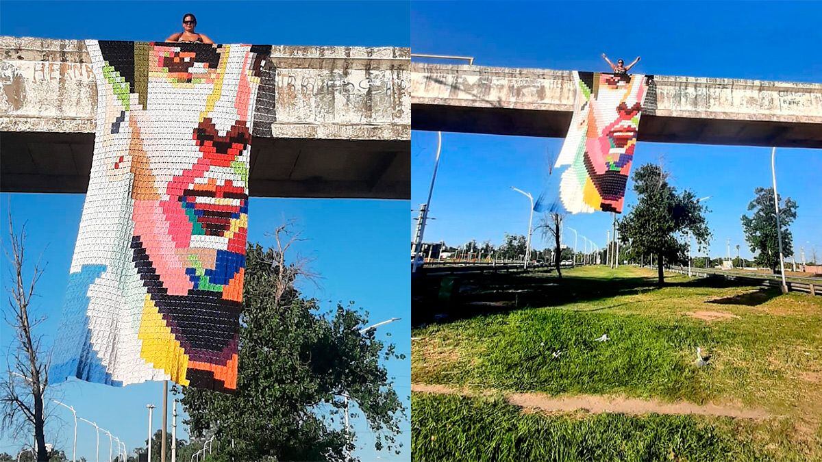 El gran tapiz hecho a mano de Lionel Messi en Santiago del Estero.