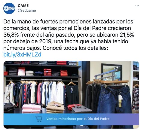 La CAME confirmó el incremento de las ventas por el Día del Padre.