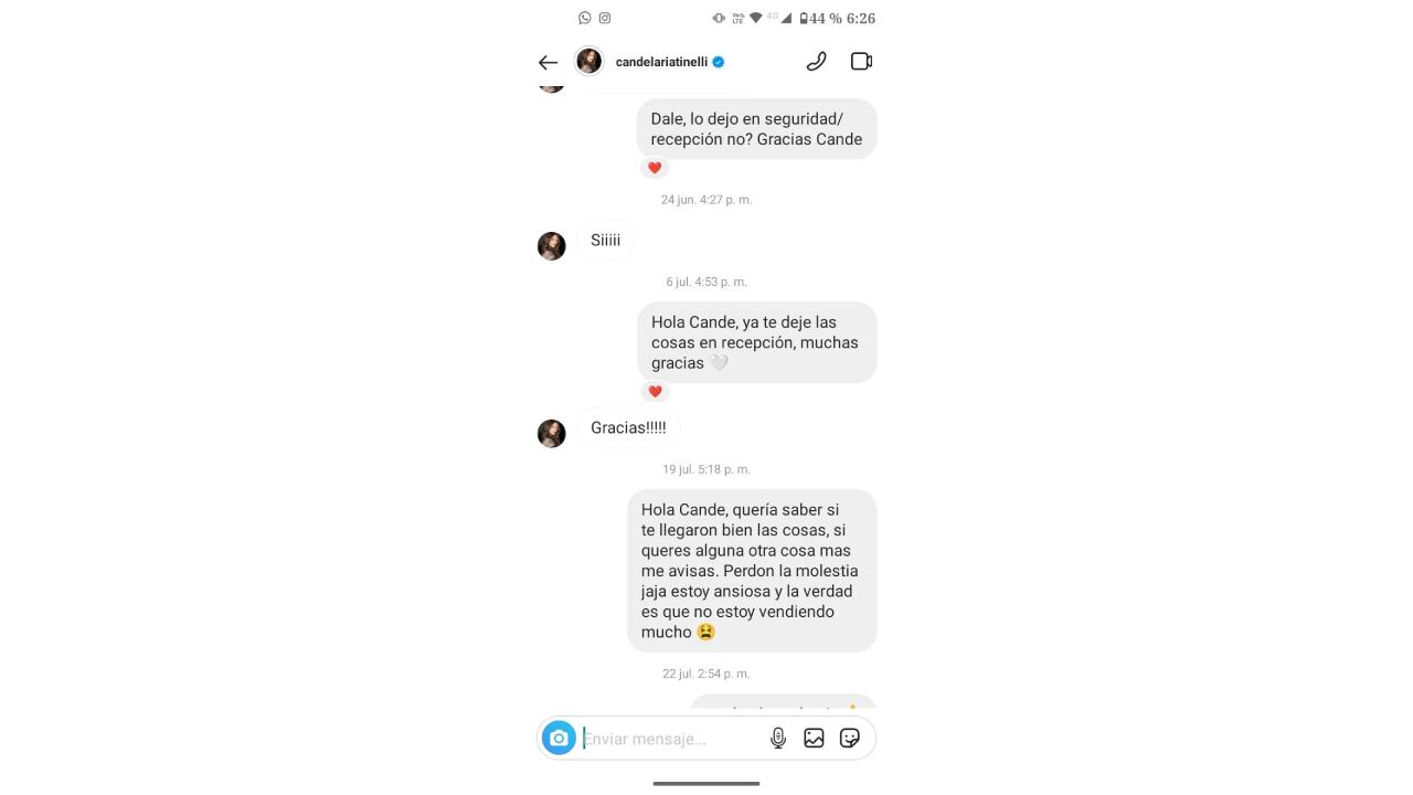 Los supuestos chats entre Cande Tinelli y una emprendedora