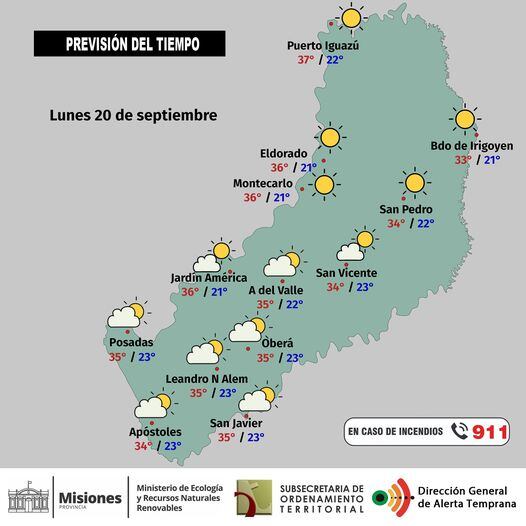 Inicio de semana con buen tiempo y cielo parcialmente nublado en Misiones.