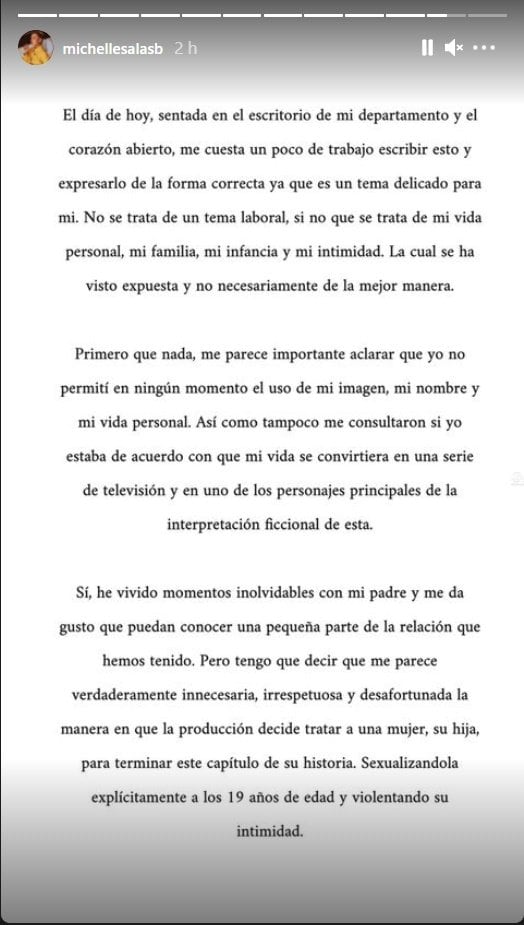 La carta de Michelle Salas enojada con la serie de Luis Miguel