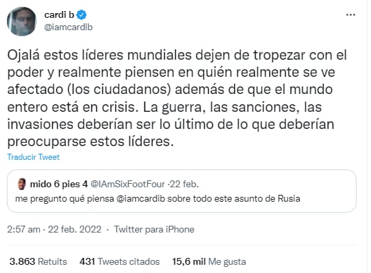 Mensajes de famosos sobre la situación entre Rusia y Ucrania.