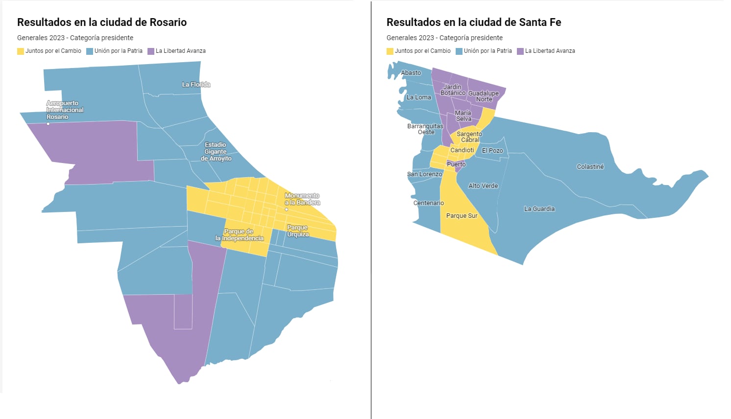 El mapa de los resultados muestra que Javier Milei y Sergio Massa se disputaron varios departamentos.