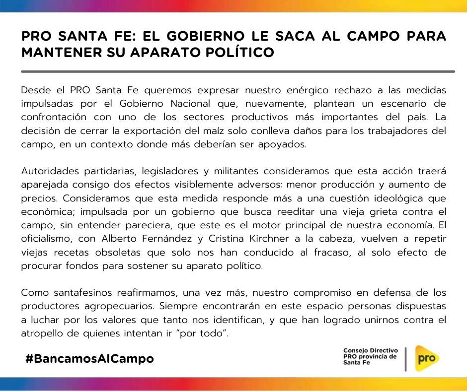 El comunicado se dio a conocer en paralelo con el inicio del paro lanzado por la Mesa de Enlace. (PRO Santa Fe)