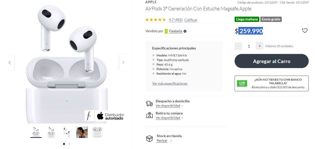 El valor de los AirPods en Chile.