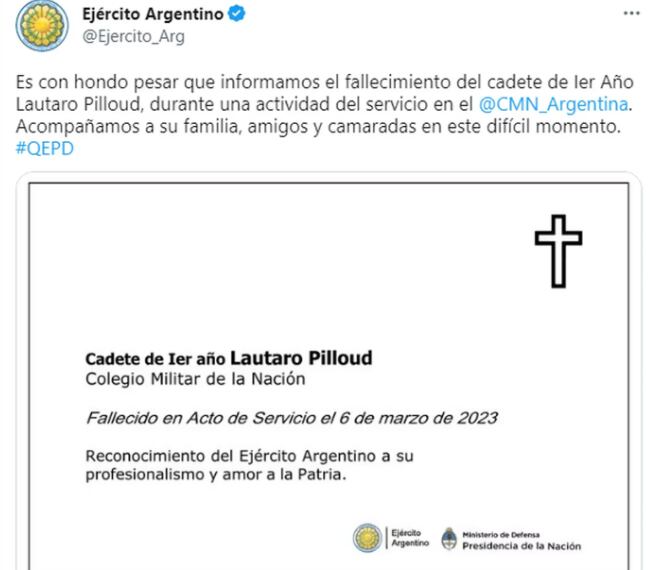 La despedida del Ejército Argentino de Lautaro Pilloud.