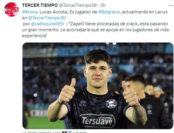 Lucas Acosta, arquero de Lanús e hincha de Belgrano. Elogios para Nahuel Losada y para Bruno Zapelli.