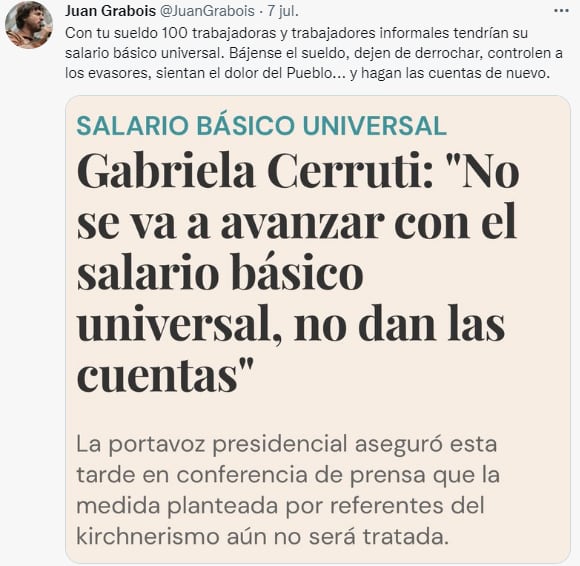 Los tuits de Juan Grabois en contra del Gobierno.