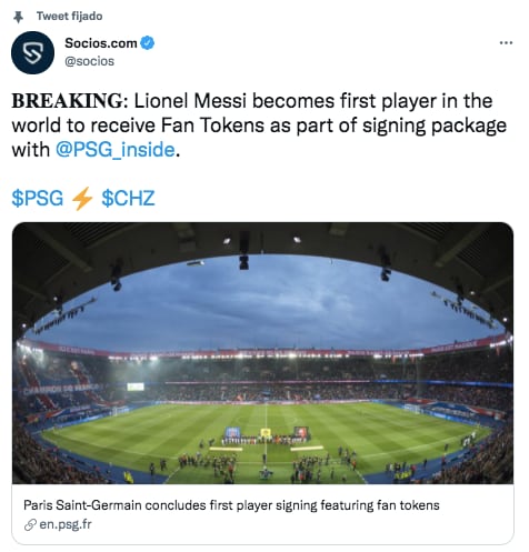 Lionel Messi es el primer futbolista que recibió Fan Tokens tras su firma con el PSG.