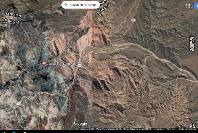 La Cascada Santa Clara desde Google Earth.