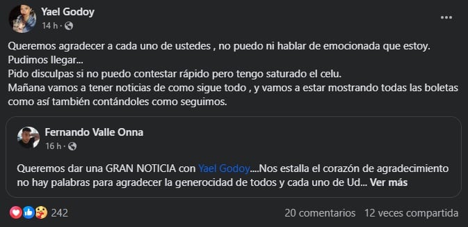 Yael Godoy con su mensaje tras el anuncio de la gran noticia