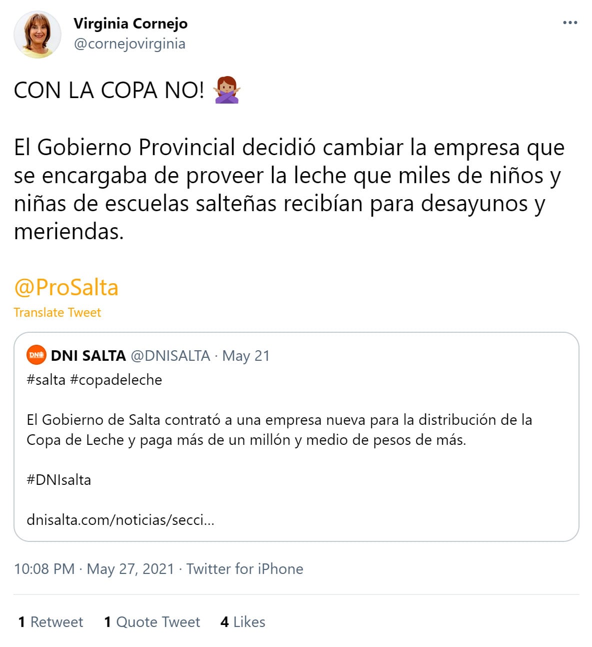 La empresa beneficiada de forma directa cobra $ 20 más el litro de leche.