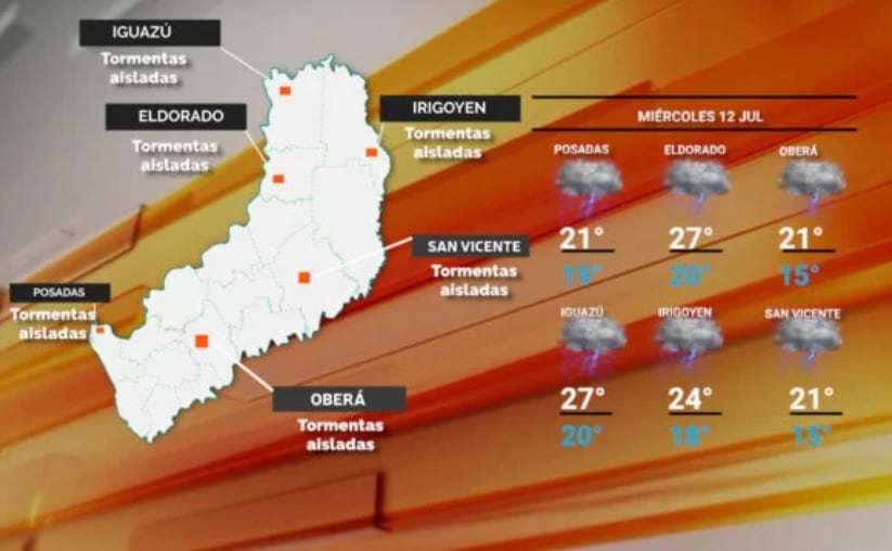 Rige el alerta amarilla en Misiones para este miércoles, con eventual caída de granizo.