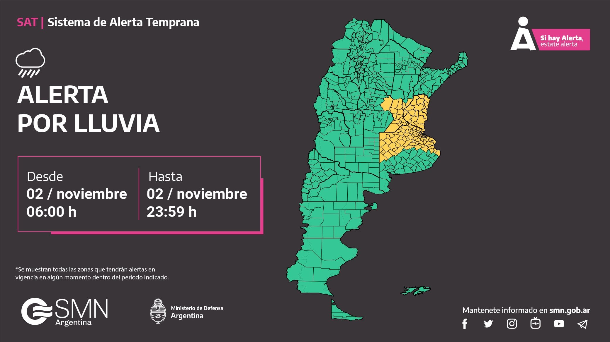 Alerta por lluvias en Córdoba.