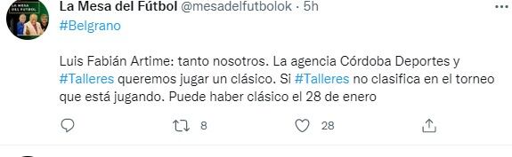 Luis Artime, presidente de Belgrano, optimista para la realización del clásico con Talleres.