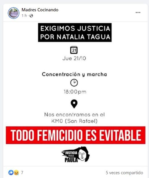 Convocan a una marcha en reclamo de justicia por el femicidio de Natalia Tagua en San Rafael