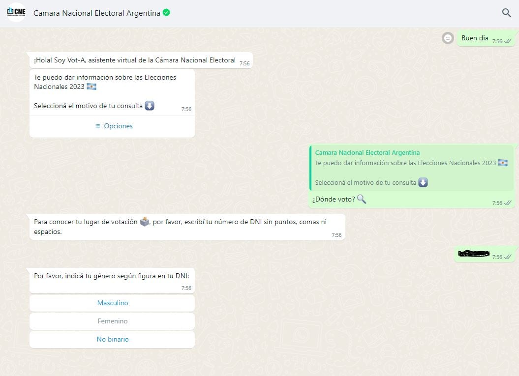 Consulta ¿dónde voto? por Whatsapp
