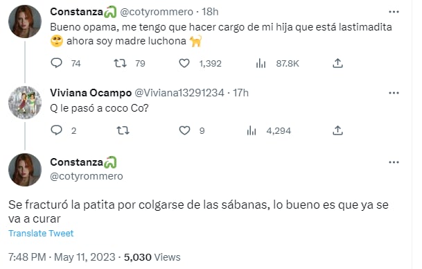 Coti Romero le contó a sus seguidores cómo evoluciona la salud de Coco, su gatita.