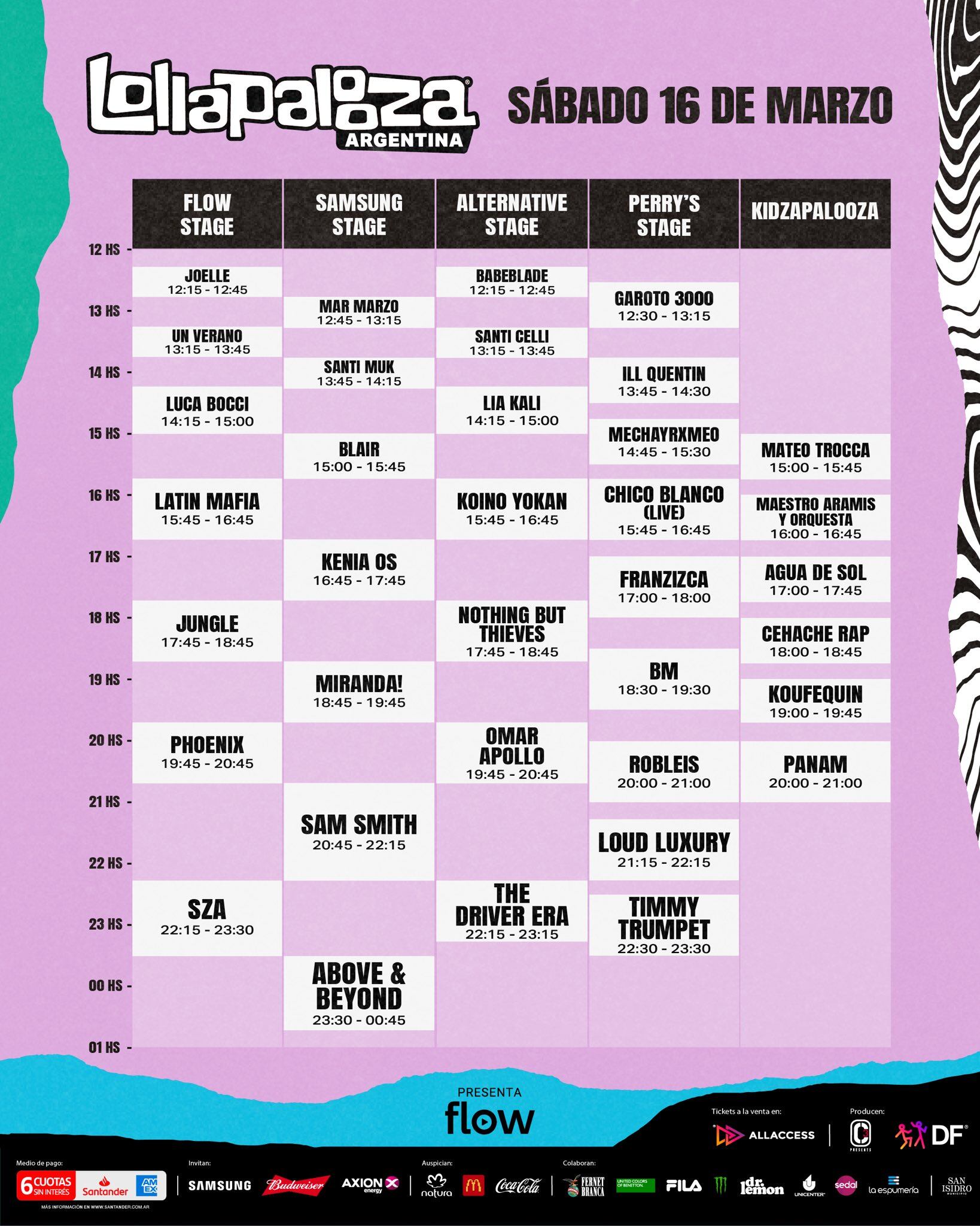 Lollapalooza Argentina 2024 confirmó los horarios: día por día, qué artistas tocan en cada escenario