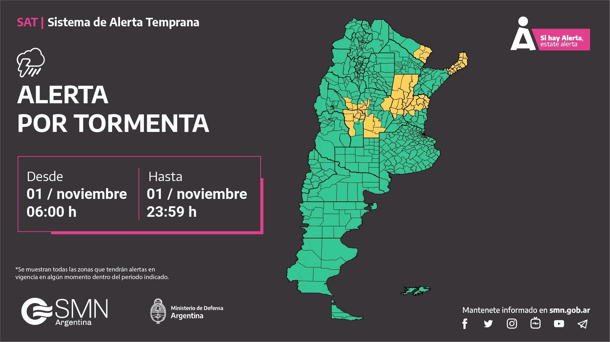 Rige alerta amarilla por tormentas en Córdoba.