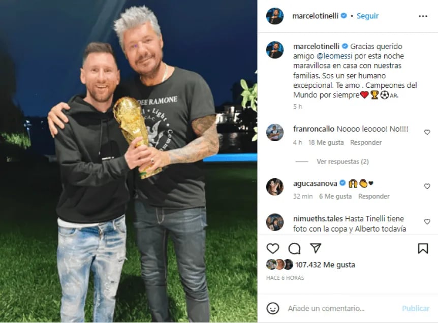 Captura de la publicación de Marcelo Tinelli junto a Leo Messi