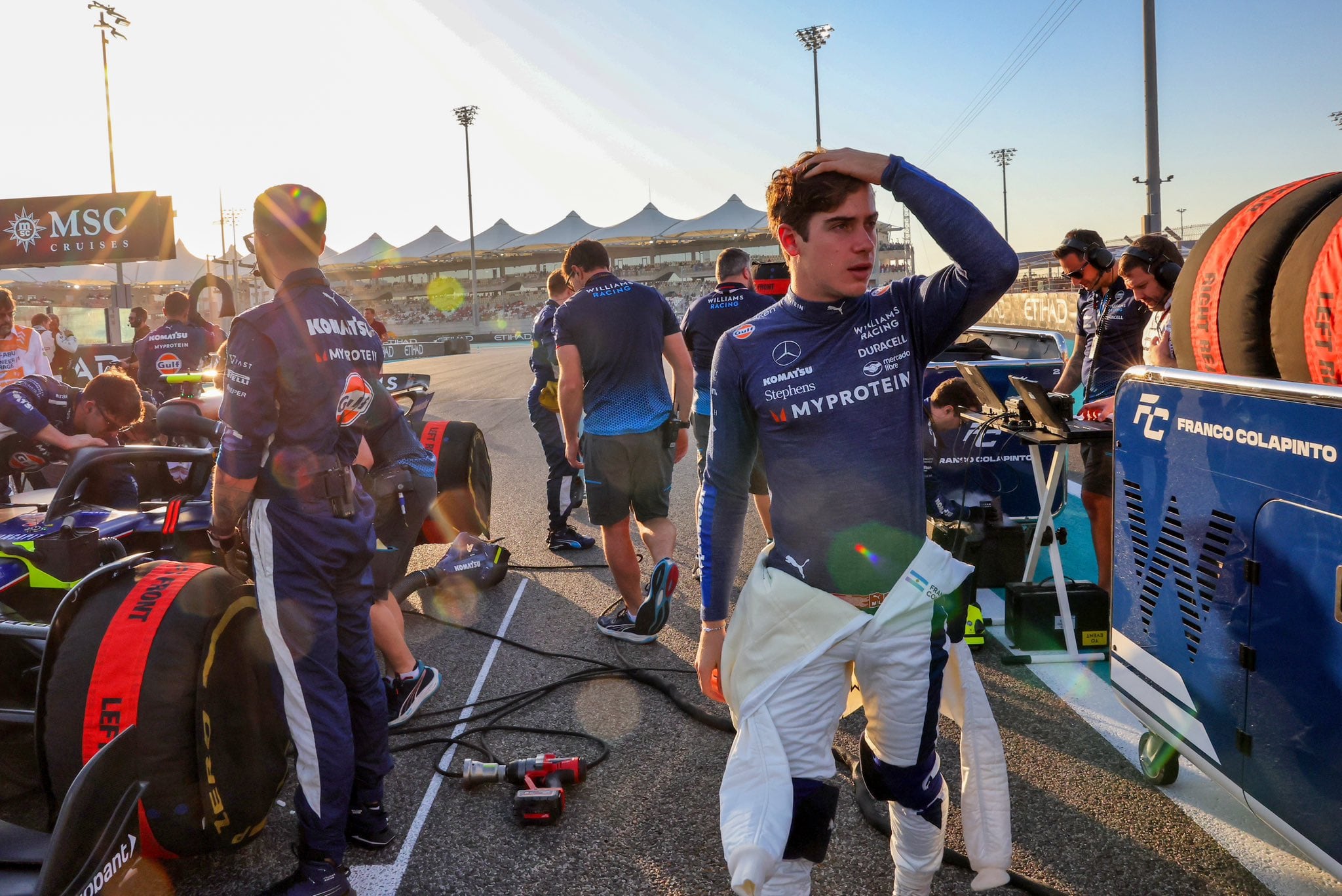 Franco Colapinto. No pudo terminar en la pista en Abu Dhabi en el cierre de temporada de la Fórmula 1. (Prensa Williams)