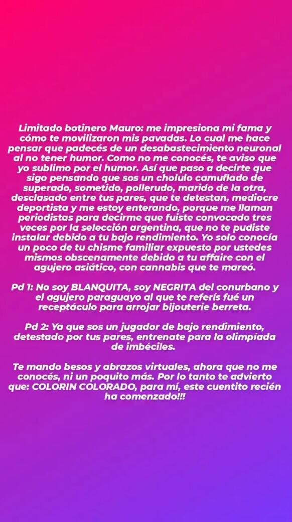 La "One" no se quedó callada frente a los comentarios del rosarino.