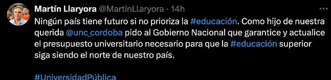 Llaryora se pronunció en las redes sociales.