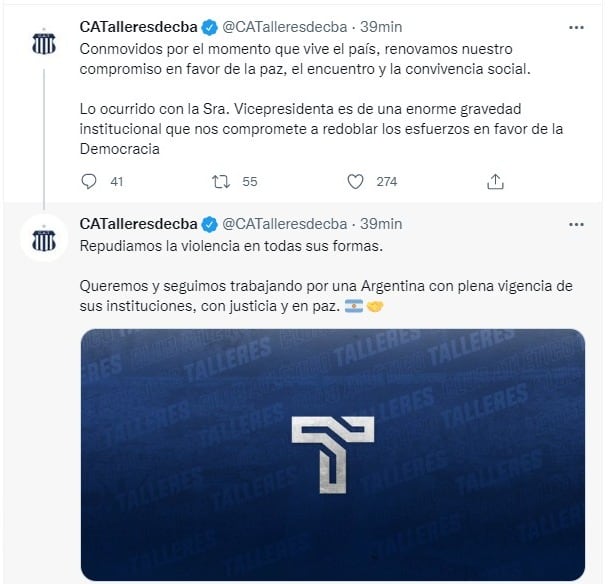 Mensaje de Talleres (Captura de pantalla).