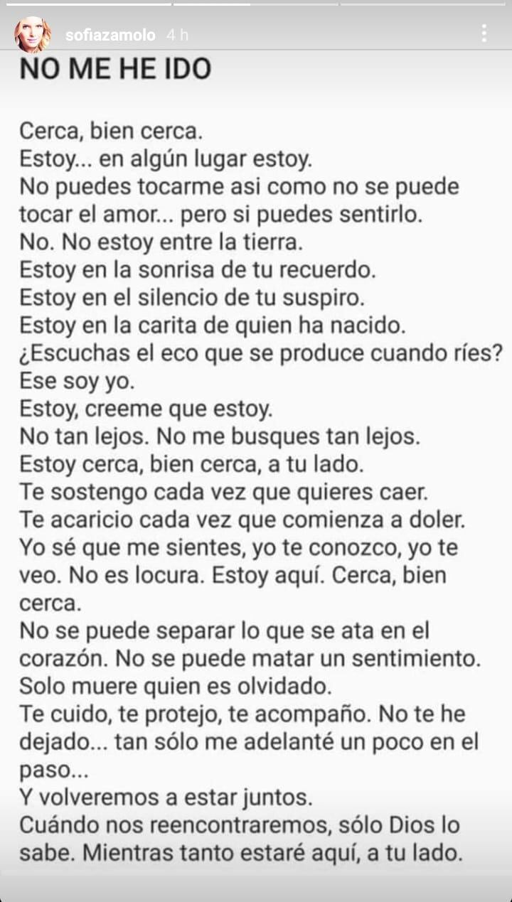 El poema que compartió Sofía Zámolo en su cuenta de Instagram.