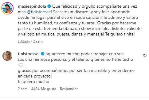 Los tiernos comentarios entre Tini Stoessel y Maxi Espindola