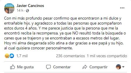 Encontraron en Vaqueros los restos de Gala Cancinos