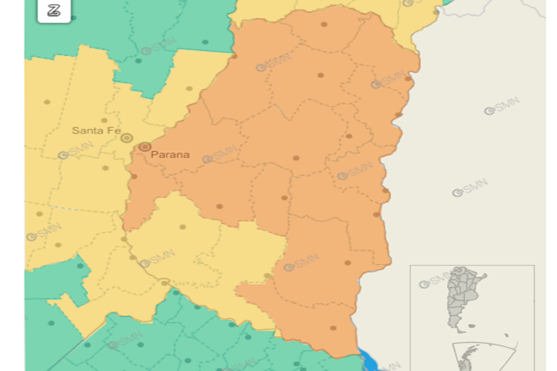 El SMN emitió un alerta naranja para 15 departamentos de Entre Ríos