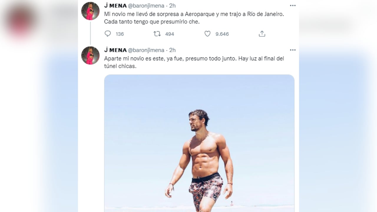 El tweet de Jimena donde contó la sorpresa.