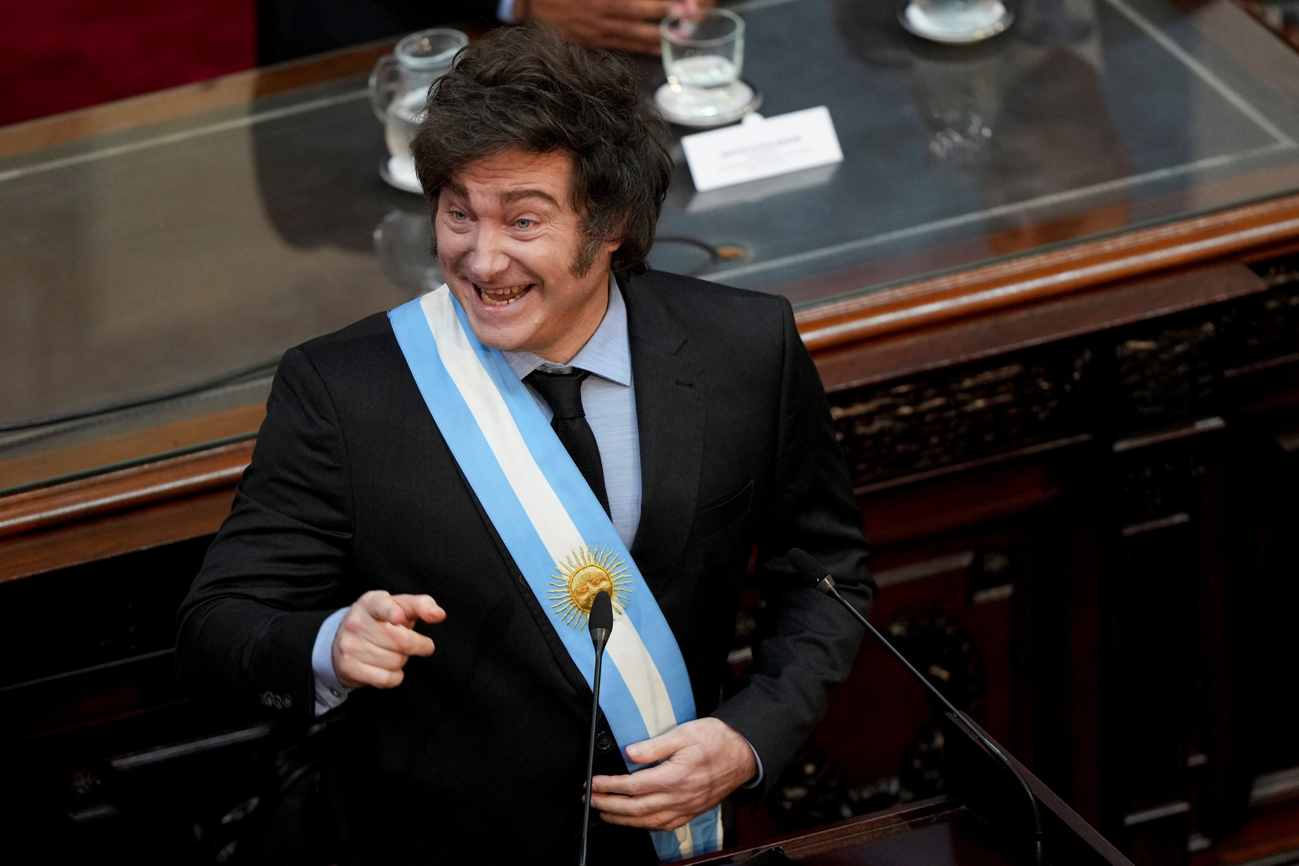 Javier Milei en el Congreso, durante la apertura de un nuevo período de sesiones ordinarias en el Congreso. (AP)