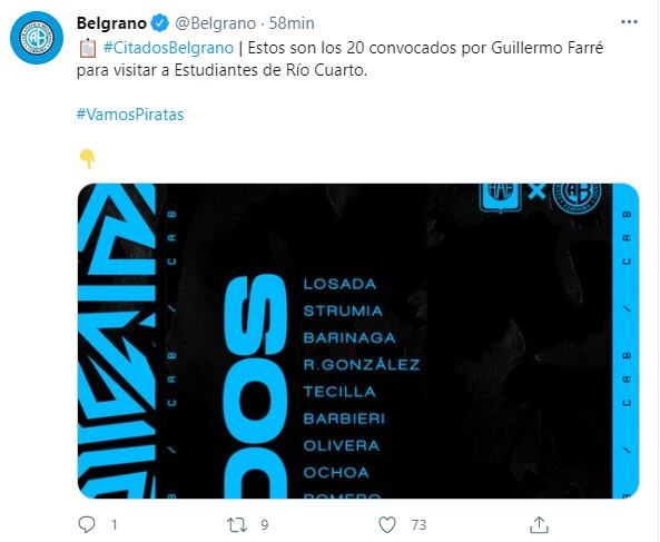 Los 20 que viajan a Río Cuarto para la presentación de Belgrano, en duelo Celeste.