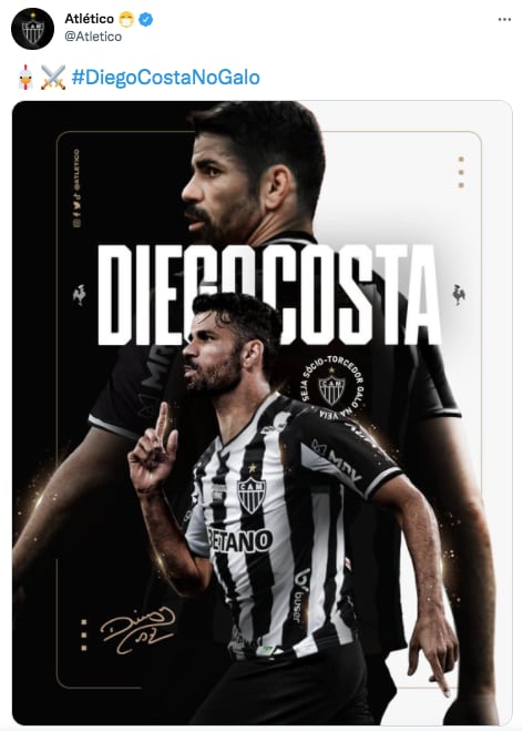 Diego Costa, nuevo refuerzo de Atlético Mineiro.