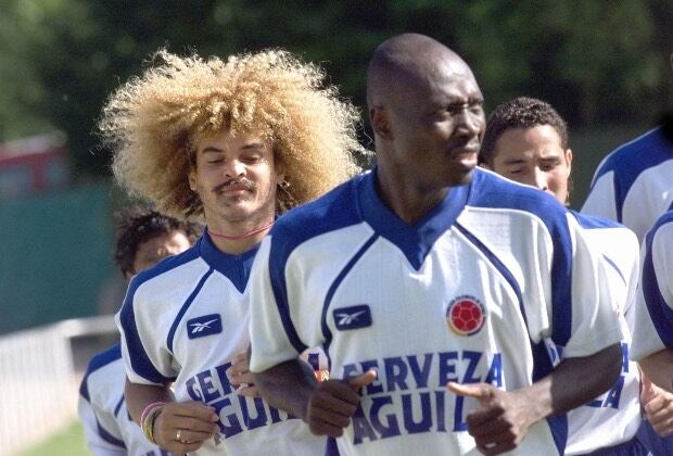 Freddy Rincón en un entrenamiento de la Selección Colombiana junto a Carlos Valderrama.