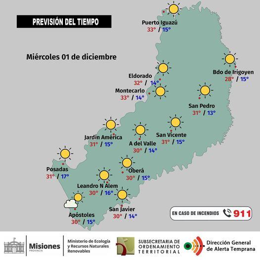 Miércoles con clima estable y soleado desde la mañana en la provincia.